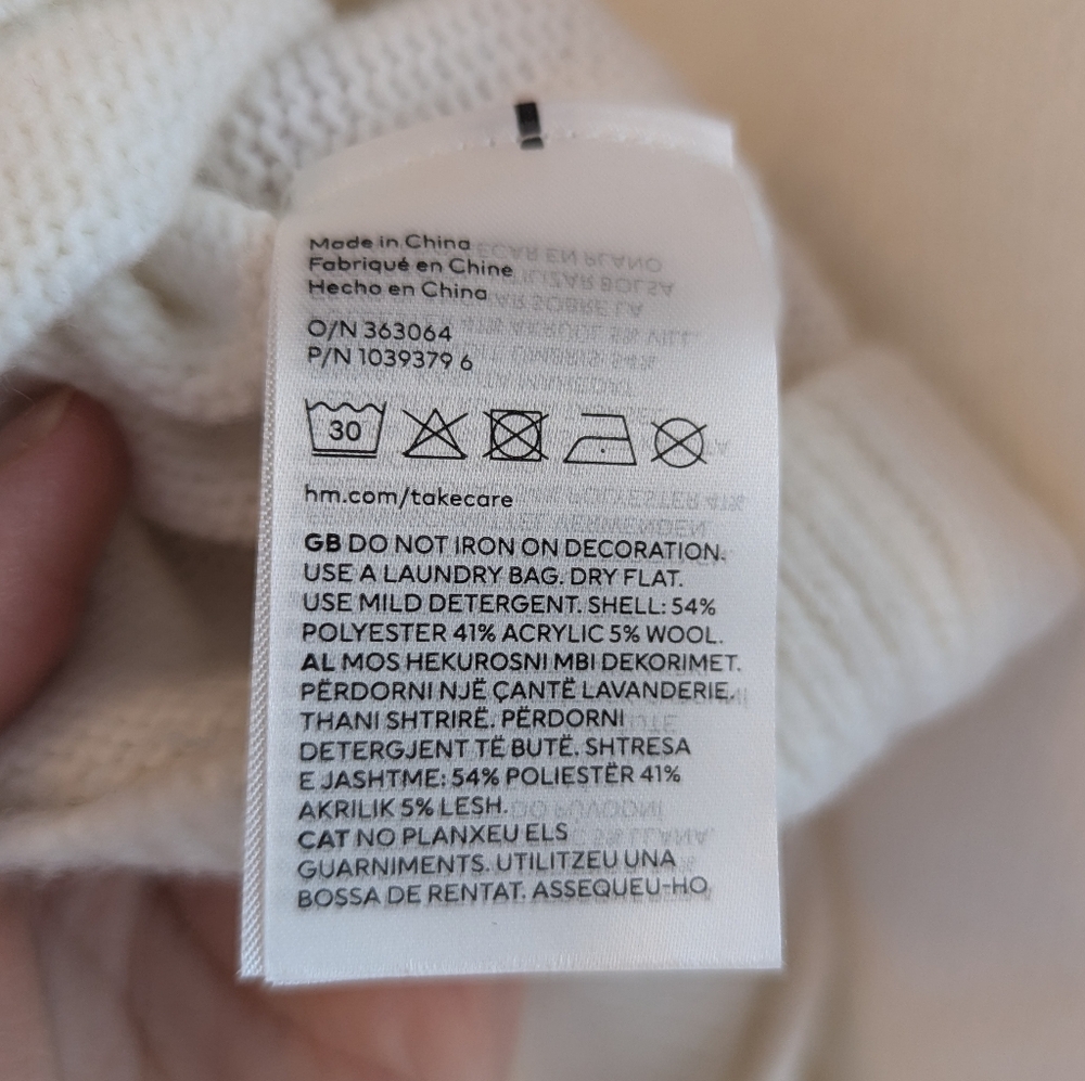 H&M Off White Knit Sweater Dress Pearl Bead Peter Pan Collar Large - Picture 12 of 16